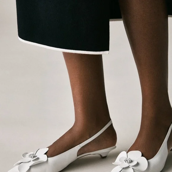 Anthropologie White Floral Slingback Heels - Picture 3 of 7